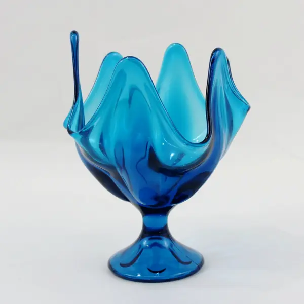 Blue Glass Handkerchief Vase 7.5"
