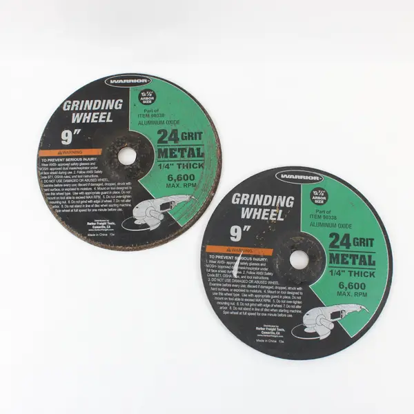 Warrior Lot of 2 9in Aluminum Oxide Grinding Wheels 90338 24 Grit 7/8in Used