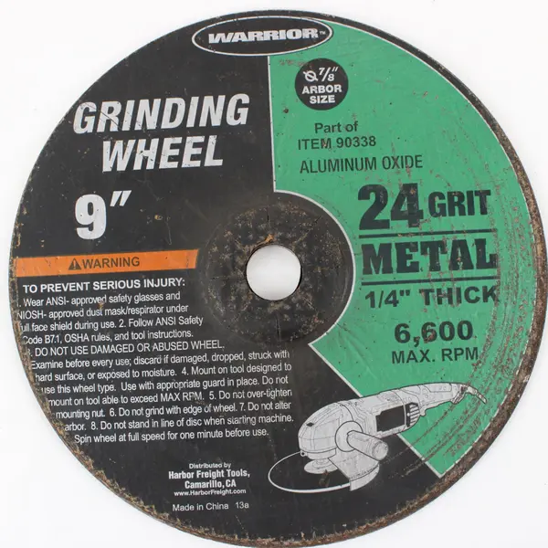 Warrior Lot of 2 9in Aluminum Oxide Grinding Wheels 90338 24 Grit 7/8in Used
