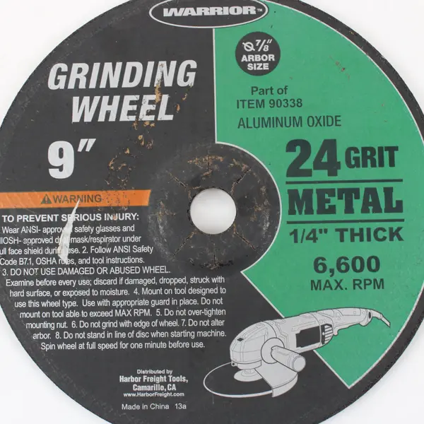 Warrior Lot of 2 9in Aluminum Oxide Grinding Wheels 90338 24 Grit 7/8in Used