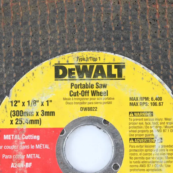 DEWALT DW8022 12in Portable Saw Cut-Off Wheel 1/8in x 1in Used