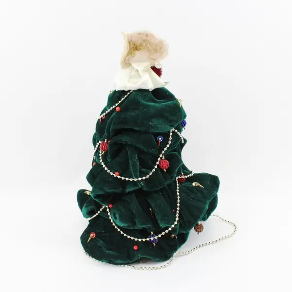 TJ's Christmas Tabletop Tree Dark Green Velvet Angel Beaded Garland