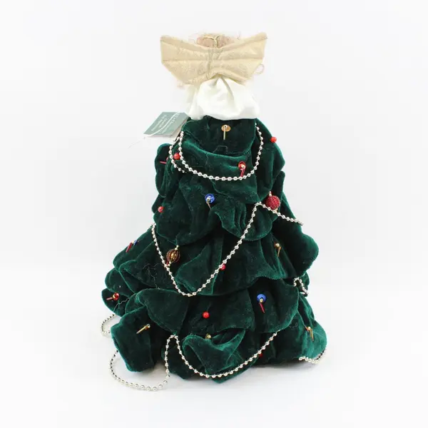 TJ's Christmas Tabletop Tree Dark Green Velvet Angel Beaded Garland