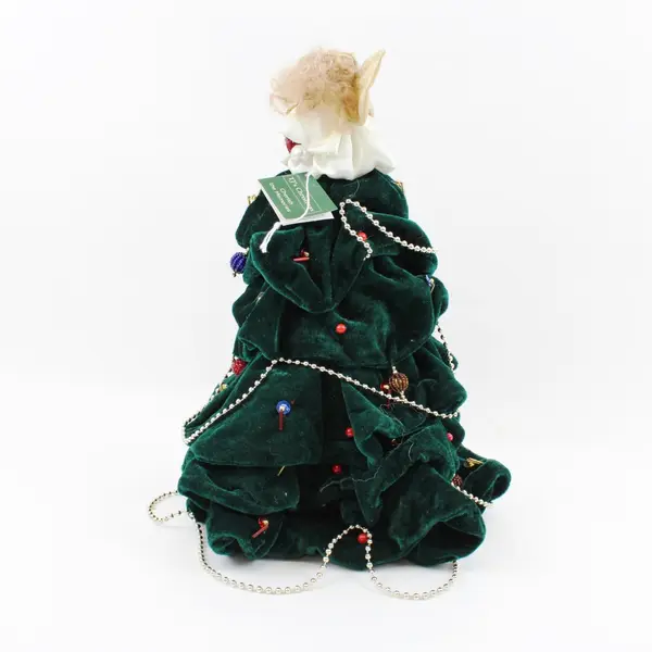 TJ's Christmas Tabletop Tree Dark Green Velvet Angel Beaded Garland