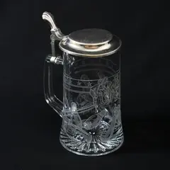 Domex Glass Beer Stein Etched Bowling Design Italian Glass German Components
