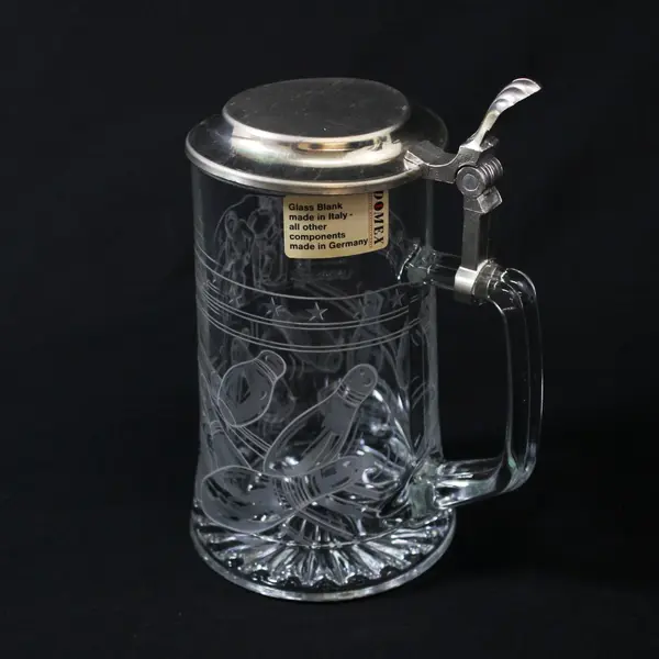 Domex Glass Beer Stein Etched Bowling Design Italian Glass German Components