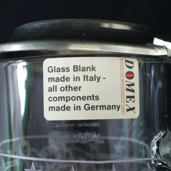 Domex Glass Beer Stein Etched Bowling Design Italian Glass German Components