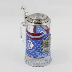 Domex Lidded Patriotic Beer Stein USA Eagle 95% Zinn Lid Italian Glass German