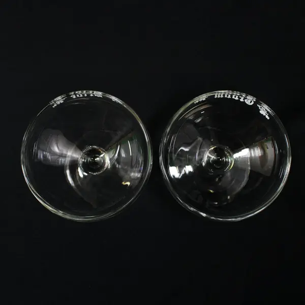Set of 2 Vintage Bride & Groom Etched Champagne Coupe Wedding Toast Glasses 