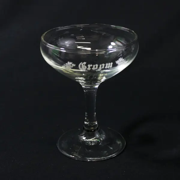 Set of 2 Vintage Bride & Groom Etched Champagne Coupe Wedding Toast Glasses 