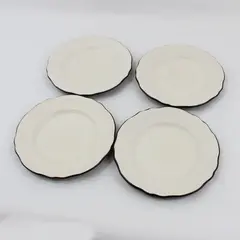 Set of 4 Hearthside 4558 Salad Plates Beige With Black Scalloped Rim