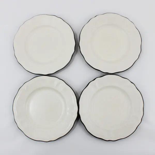 Set of 4 Hearthside 4558 Salad Plates Beige With Black Scalloped Rim