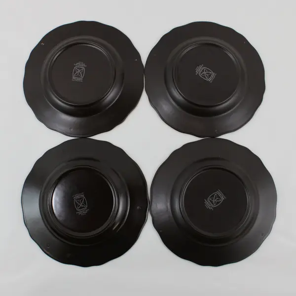 Set of 4 Hearthside 4558 Salad Plates Beige With Black Scalloped Rim