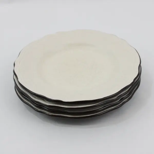Set of 4 Hearthside 4558 Salad Plates Beige With Black Scalloped Rim