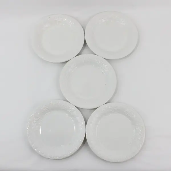 5 Gibson Four Seasons Salad Dessert Plate 7.75" White Embossed Grapes 