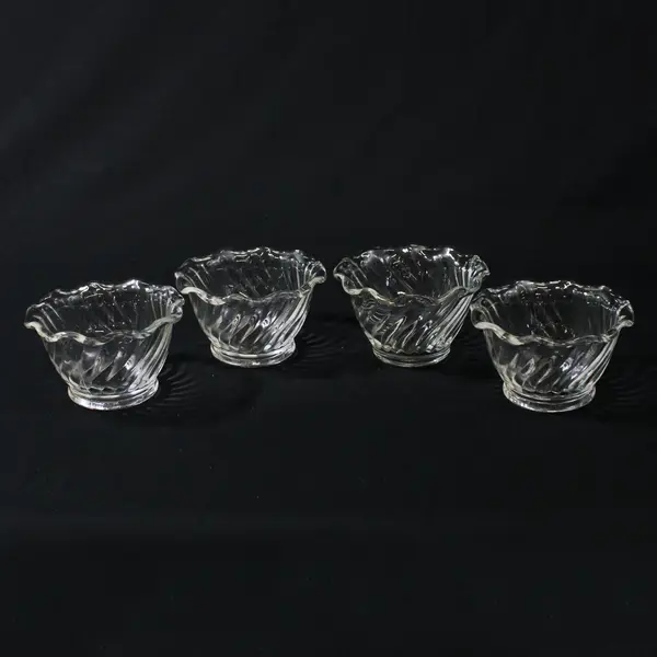 4 Anchor Hocking Clear Glass Spiral Custard Dessert Bowls With Ruffled Rim 4"
