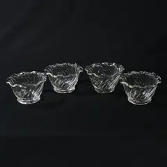 4 Anchor Hocking Clear Glass Spiral Custard Dessert Bowls With Ruffled Rim 4"