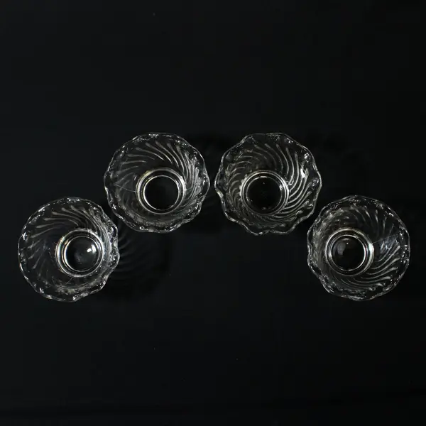 4 Anchor Hocking Clear Glass Spiral Custard Dessert Bowls With Ruffled Rim 4"