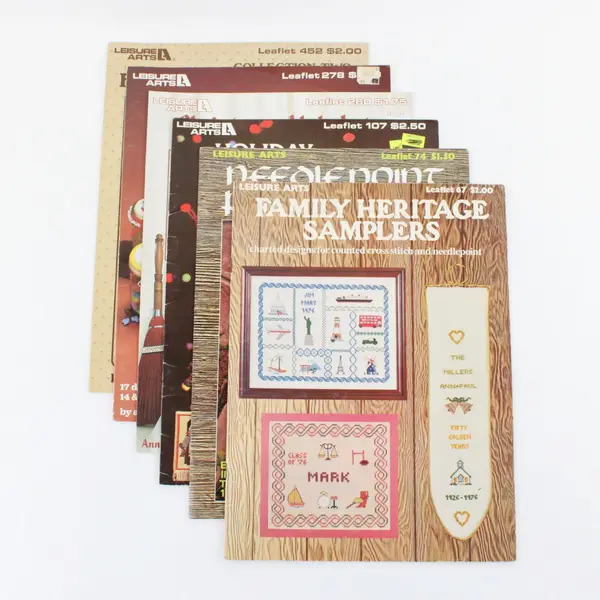 Lot of 6 Vintage Leisure Arts Needlecraft Leaflets 67,74,107,260,278,452 1976-86