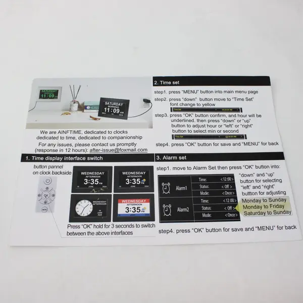 AINFTIME CXSM-07 Digital Day Date Alarm Clock Power Cord