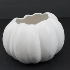 White Ceramic Pumpkin Planter Flower Pot Ribbed Round