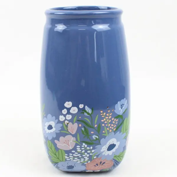 Blue Floral Ceramic Vase 7.75 Inch Decorative Home Decor