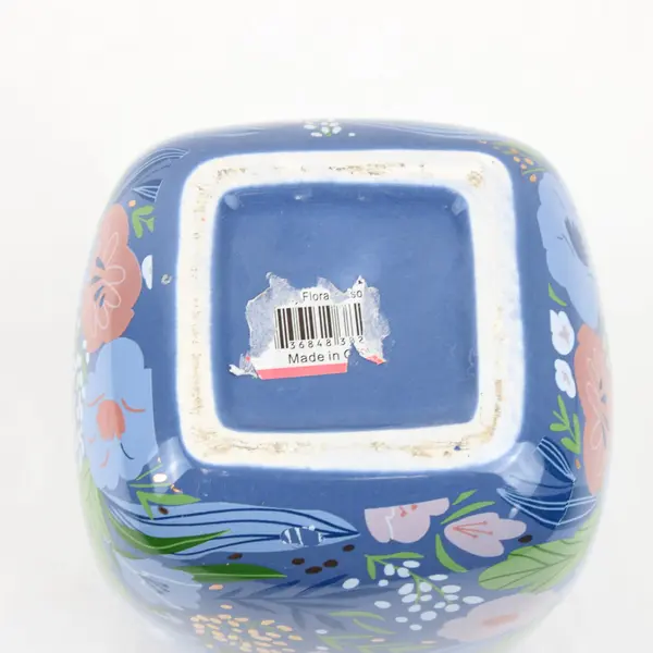 Blue Floral Ceramic Vase 7.75 Inch Decorative Home Decor