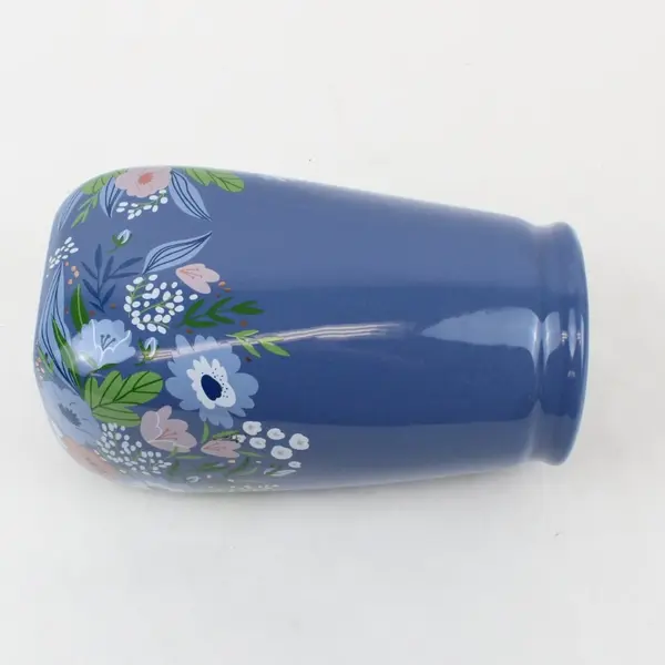 Blue Floral Ceramic Vase 7.75 Inch Decorative Home Decor