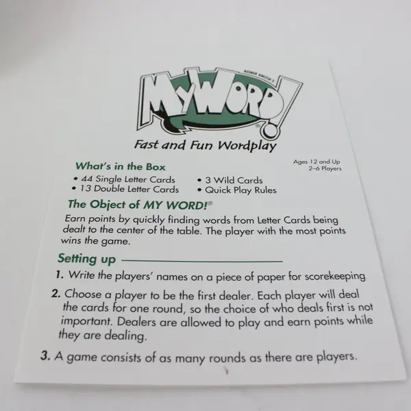 My Word! Card Game Out of the Box Publishing Letter Cards Instructions
