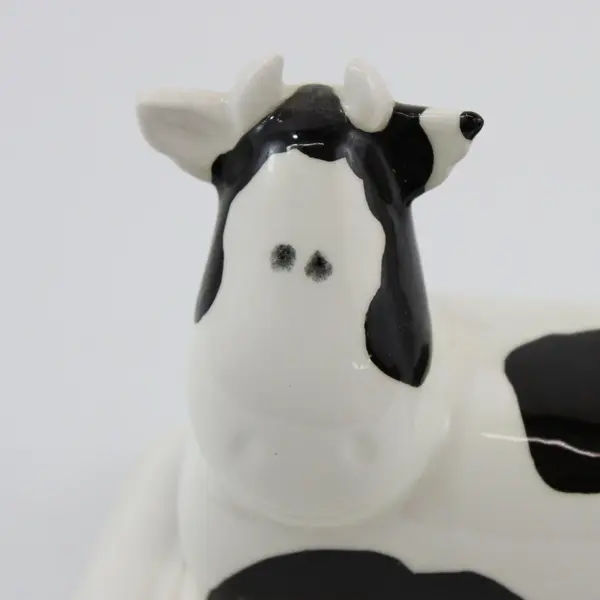 Vintage Black And White Cow Ceramic Butter Dish And Lid