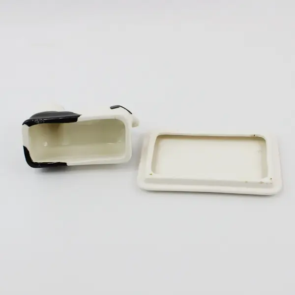 Vintage Black And White Cow Ceramic Butter Dish And Lid