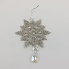 Snowflake Christmas Ornament Clear Stone Beaded Iridescent Teardrop