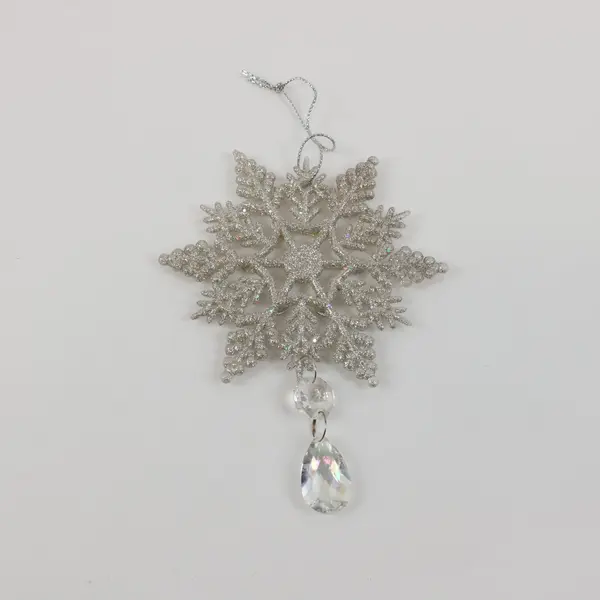 Snowflake Christmas Ornament Clear Stone Beaded Iridescent Teardrop