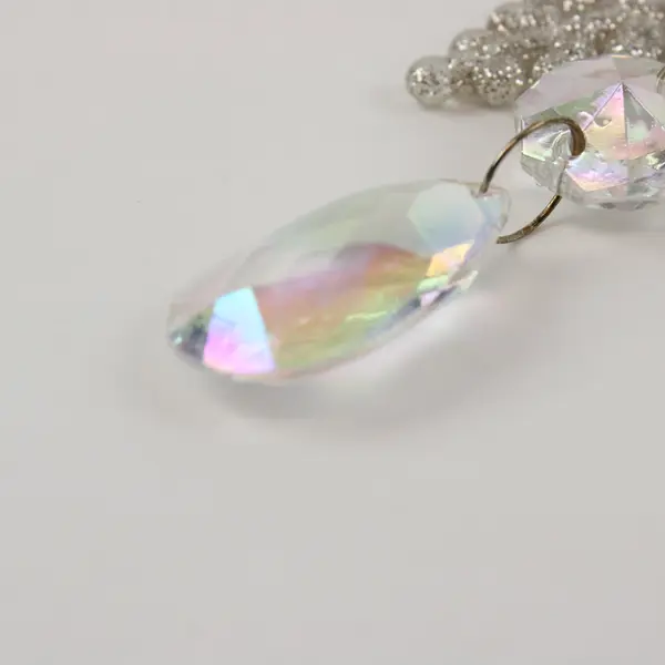 Snowflake Christmas Ornament Clear Stone Beaded Iridescent Teardrop