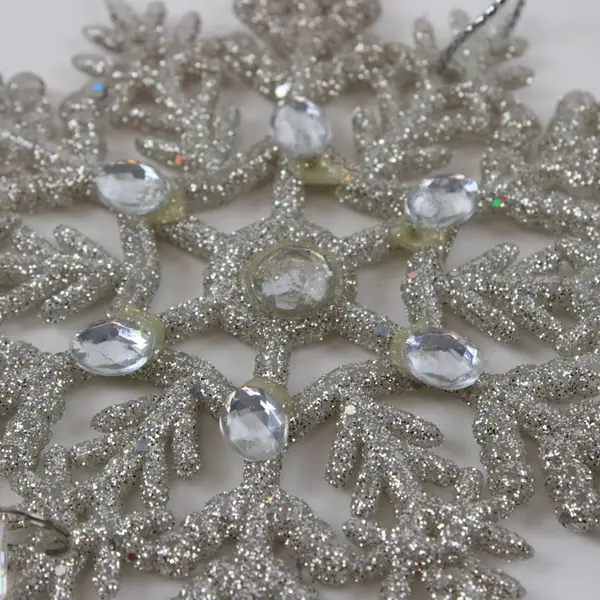 Snowflake Christmas Ornament Clear Stone Beaded Iridescent Teardrop