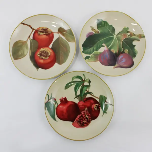Set of 3 Harry And David Ceramic Snack Dessert Plates 6.5" Fruit Pattern
