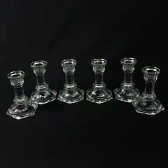 Set of 6 FTDA Glass Taper Candle Holders 4"