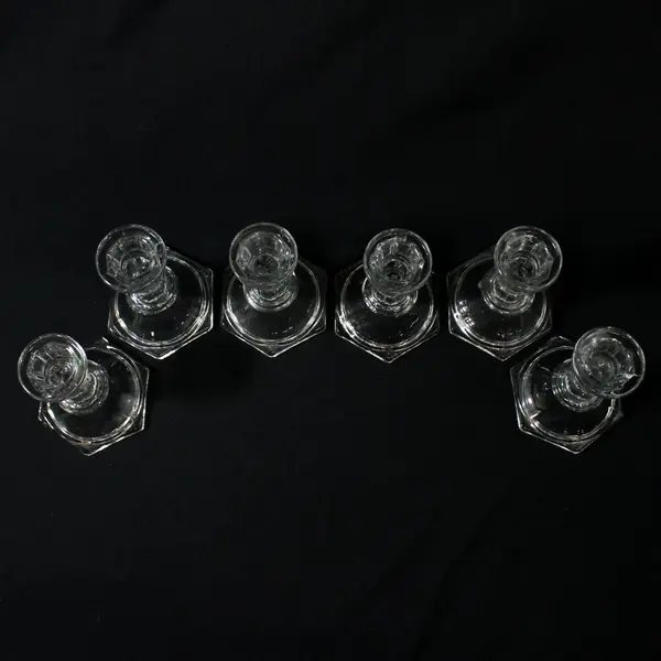 Set of 6 FTDA Glass Taper Candle Holders 4"