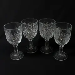 Set of 4 Libbey Glass Hobstar Water Goblets Starburst w Ribbed Stems 7 1/4”