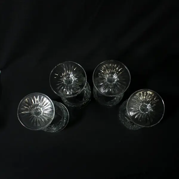 Set of 4 Libbey Glass Hobstar Water Goblets Starburst w Ribbed Stems 7 1/4”