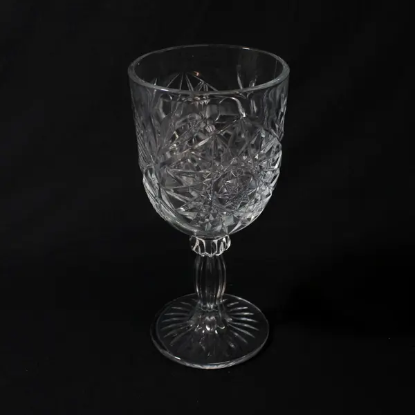 Set of 4 Libbey Glass Hobstar Water Goblets Starburst w Ribbed Stems 7 1/4”