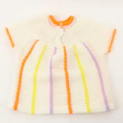 Vintage Girls Knit Top Multicolor Striped Floral 100% Polyester