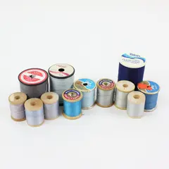 Lot of 12 Assorted Sizes/Brands Spools Sewing Thread - blue and grey colors 