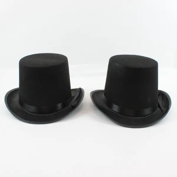 Lot of 2 Black Felt Top Hats Halloween Costume Theater Party