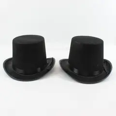 Lot of 2 Black Felt Top Hats Halloween Costume Theater Party