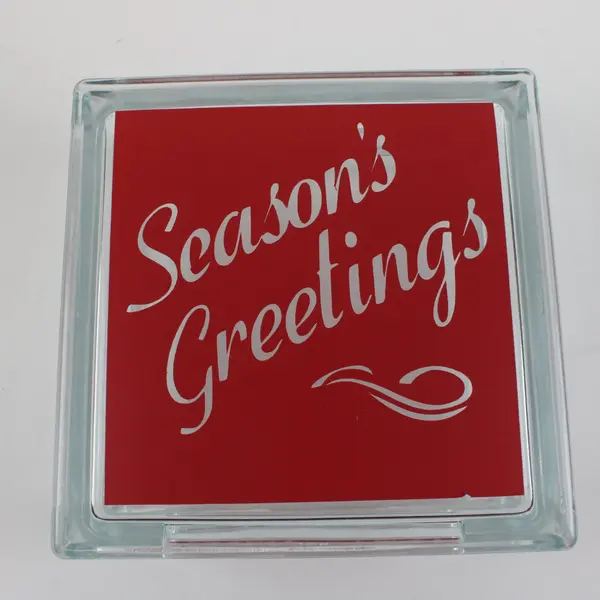 Season's Greetings Hollow Glass Box Holiday Lights Decor 7.5 Inch