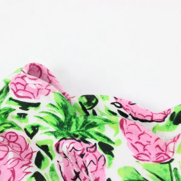 Charter Club Women's Medium Green Pink Pineapple Print Scalloped Neck T-Shirt