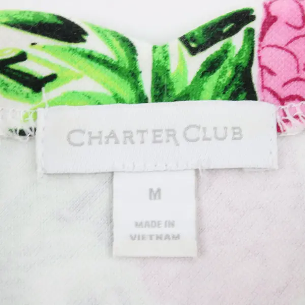Charter Club Women's Medium Green Pink Pineapple Print Scalloped Neck T-Shirt