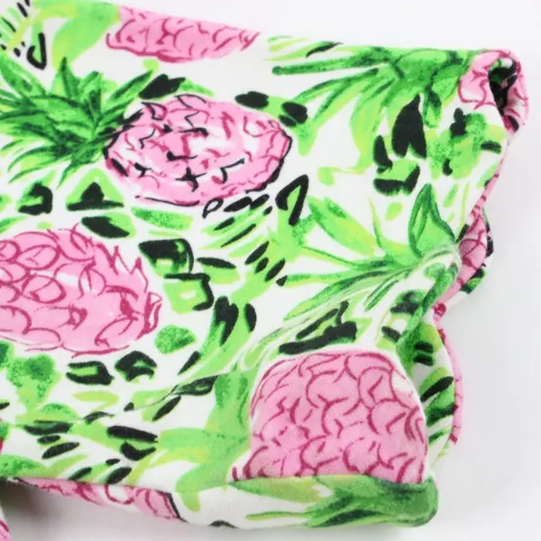 Charter Club Women's Medium Green Pink Pineapple Print Scalloped Neck T-Shirt