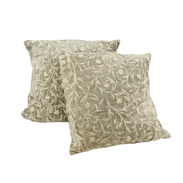 Crate & Barrel Gray Ivory Floral Scroll Throw Pillows Set of 2 20x20